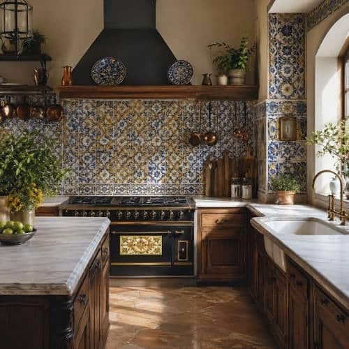 Piastrelle da cucina, rivestimento standard per parete e pavimenti. 