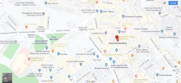 La mappa con la posizione del Comune di Crotone, dove stanno gli uffici per l'edilizia privata.