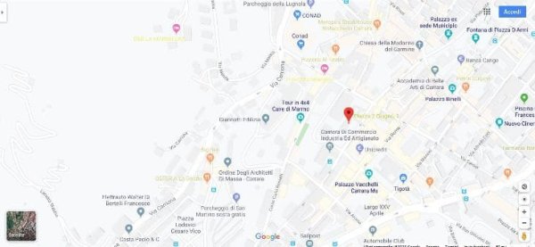 Mappa con l'ubicazione dello sportello per l'edilizia di Carrara.