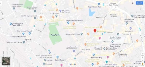 Mappa con la posizione dell'Ufficio per l'Edilizia di Pordenone.