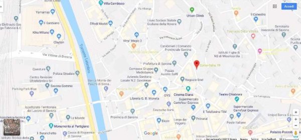 Mappa con ubicazione dell'ufficio per l'edilizia privata di Savona.