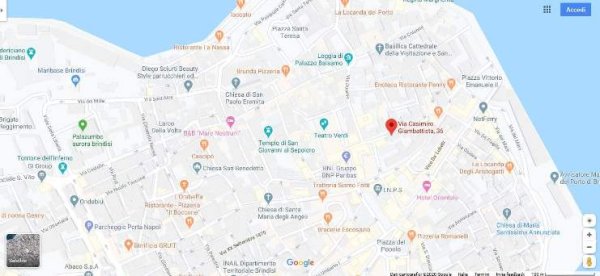 Mappa con la posizione dell'ufficio per l'edilizia del Comune di Brindisi.