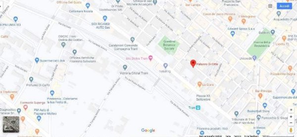 Mappa con la posizione dell'ufficio per l'edilizia di Trani.